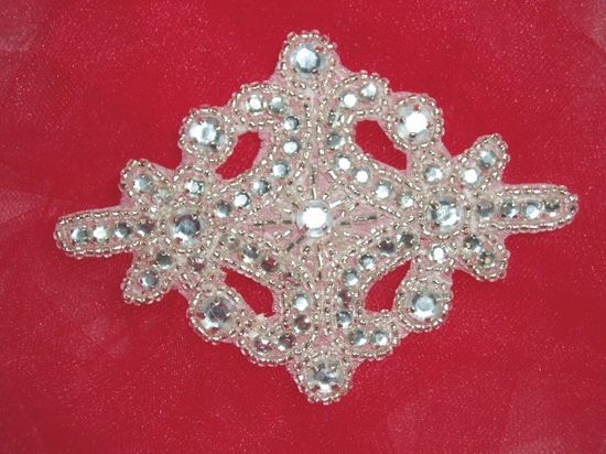 0470 Clear Jewel Rhinestone Beaded Designer Motif Applique 4"