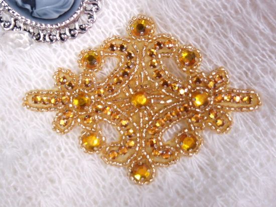 HB4740  Gold Rhinestone Beaded Hair Bow 4"