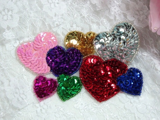 Heart Cluster 5" Sequin Beaded Applique 0154
