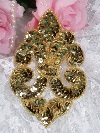 Gold Designer 4.5" Sequin Beaded Applique 0168