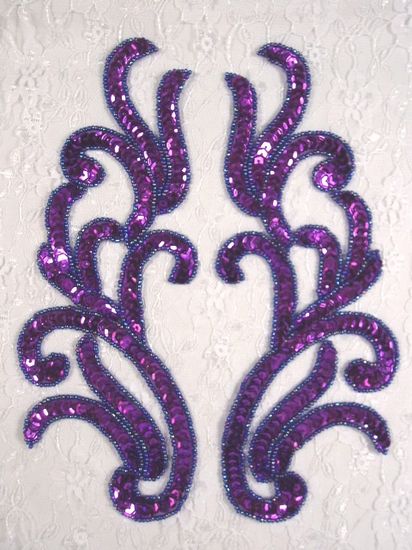0170 Purple  Mirror Pair Sequin Beaded Appliques 9"