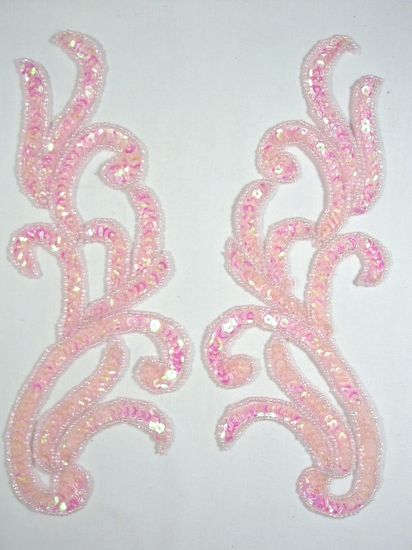 0170 Pink Crystal AB Mirror Pair Sequin Beaded Appliques 9"