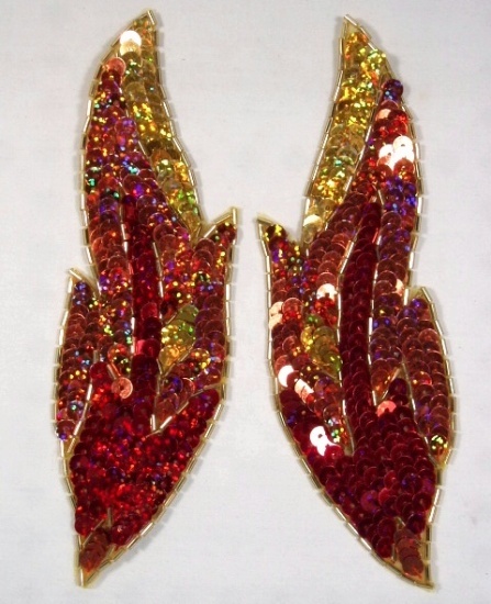 Flame 7" Mirror Pair Sequin Beaded Appliques  0174
