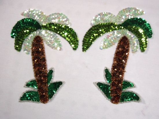 Palm Tree Mirror Pair Sequin Beaded Appliques 0175
