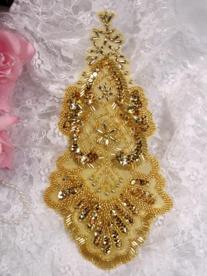 Gold  9.25" Sequin Beaded Appliques 0177