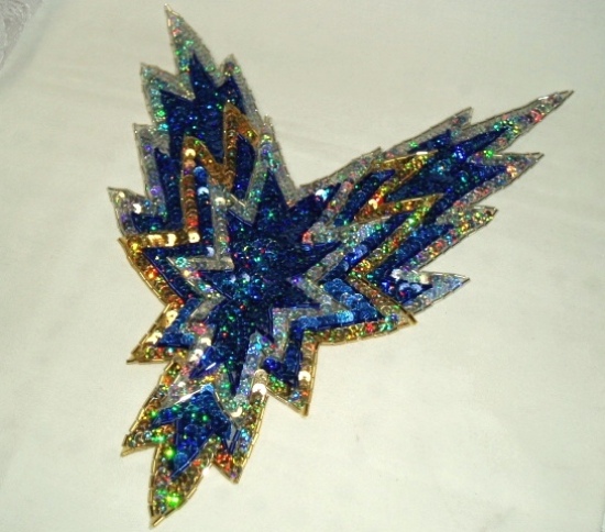 Blue Gold Bodice 10.75" Sequin Beaded Applique 0179