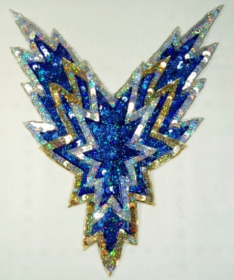 Blue Gold Bodice 10.75" Sequin Beaded Applique 0179
