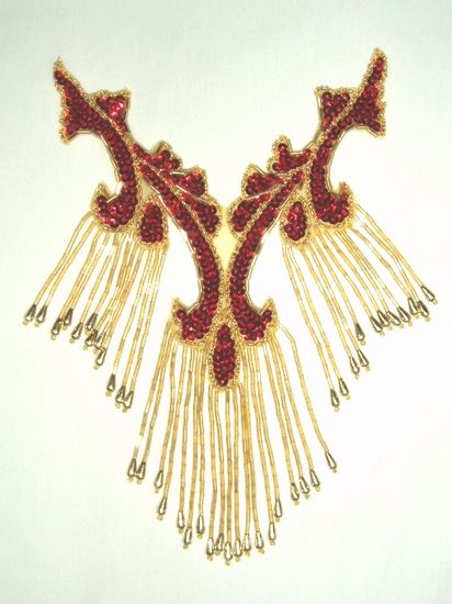 0181 Red Gold Collar Sequin Beaded Applique 8.5"