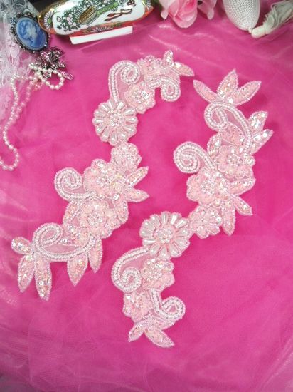 Pink Crystal AB Mirror Pair Sequin Beaded Appliques 0183