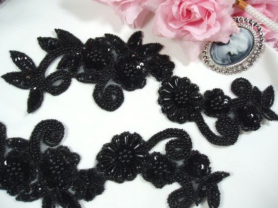 0183 Black Mirror Pair Sequin Beaded Appliques