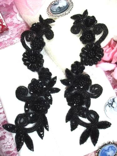 0183 Black Mirror Pair Sequin Beaded Appliques