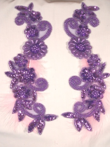 0183  Lavender Metallic Mirror Pair Sequin Beaded Appliques