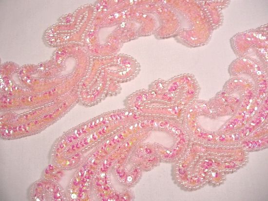 0193 Pink Mirror Pair Sequin Beaded Appliques 14.75"
