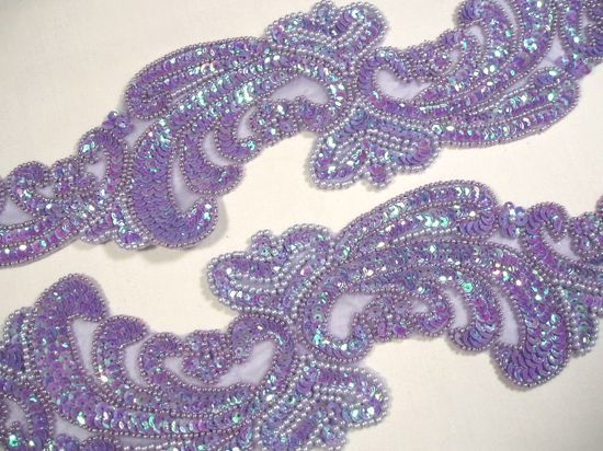 0193 Lavender AB  Mirror Pair Sequin Beaded Appliques 14.75"