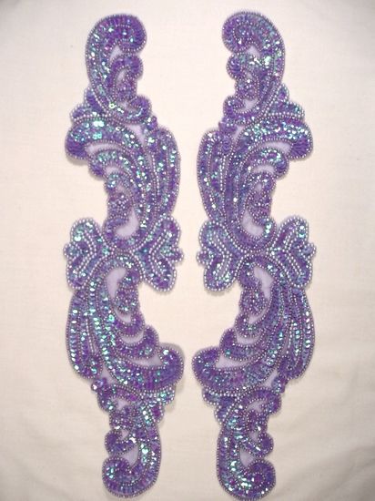 0193 Lavender AB  Mirror Pair Sequin Beaded Appliques 14.75"