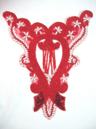 0203 Red Dangle Bodice Beaded Sequin Applique 7.75"