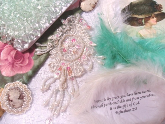 0204 Ivory Venise Lace Sequin Beaded Applique 7.5"