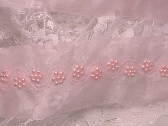 0209  Pink Pearl Flower Beaded Trim