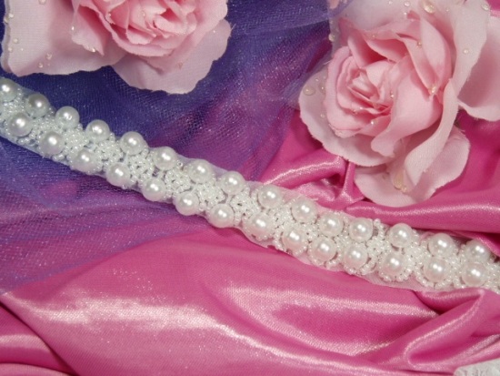 0214  White Double Pearl Beaded Trim