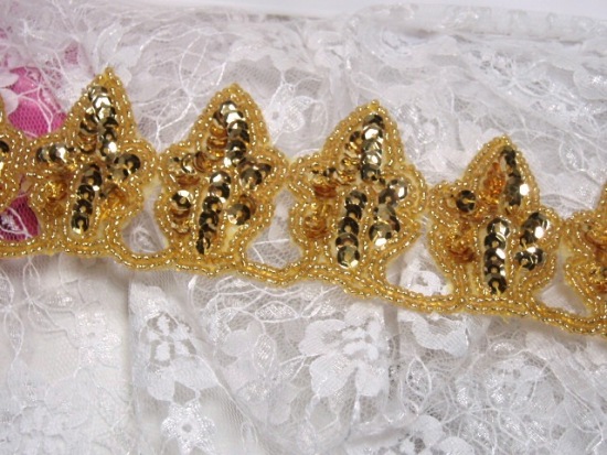 0215  Gold Designer Beaded Sequin Trim