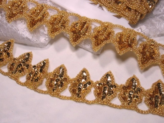 0215  Gold Designer Beaded Sequin Trim