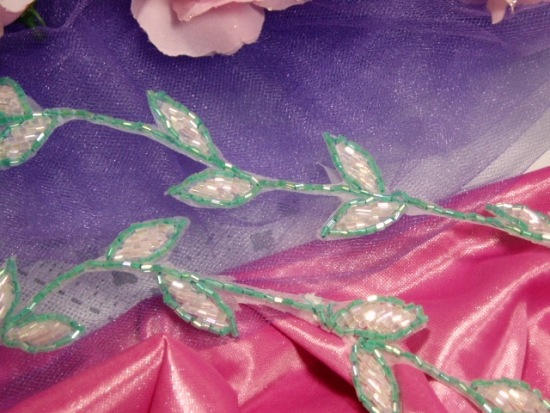 0216 Green and Crystal Leaf Vine Beaded Trim