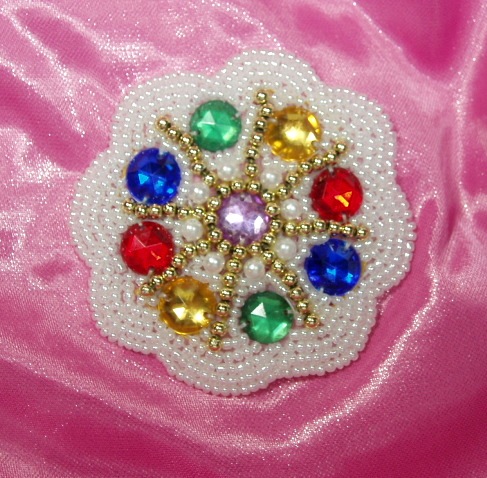 0224   White Pearl Jeweled Beaded Applique 2.5"