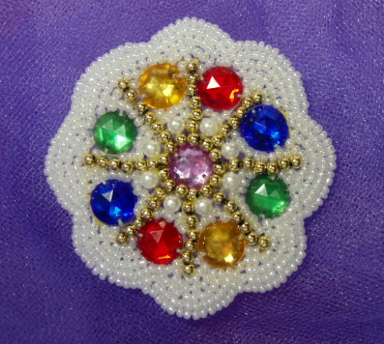 0224   White Pearl Jeweled Beaded Applique 2.5"