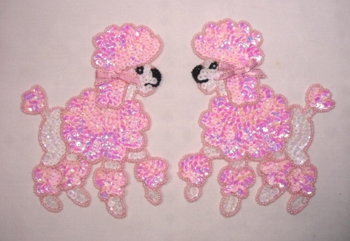 0226 Pink Poodle Pair Beaded Sequin Appliques