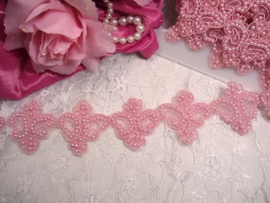 0227  Pink Pearl Victorian Beaded Trim 1.75"