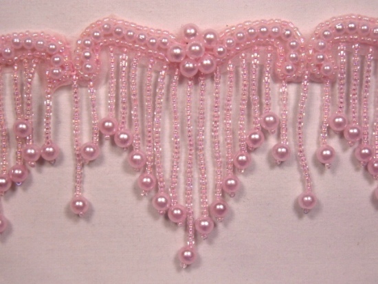 0229  Elegant Pink Beaded Victorian Trim / Appliques