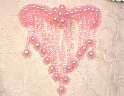 A0229 Elegant Pink Beaded Victorain  Applique 3"