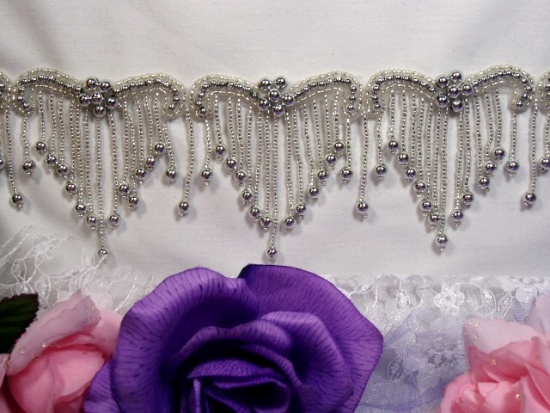 0229  Elegant Silver Beaded Victorian Trim / Appliques