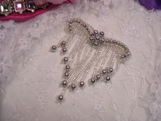 A0229 Elegant Silver  Beaded Victorain  Applique 3.25"