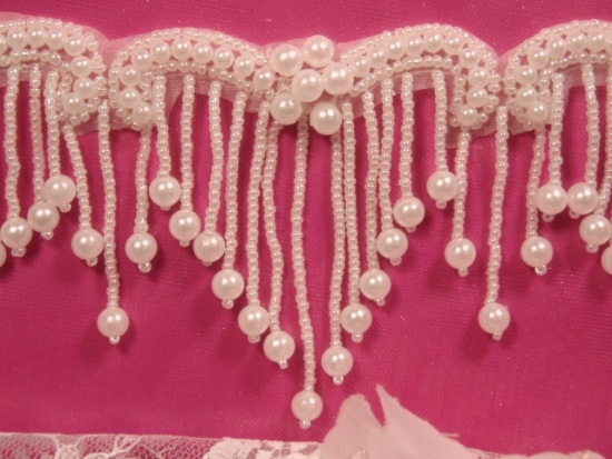 0229  Elegant White Pearl Beaded Victorian Trim / Appliques