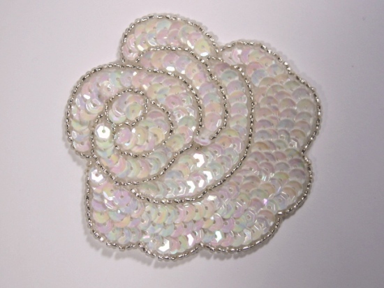 0235 White Ab Rose Flower Sequin Beaded Applique 3"