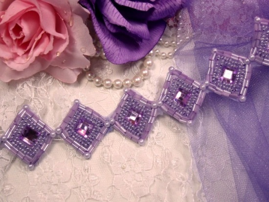 0238  Lavender Diamond Jewel Beaded Trim / Appliques
