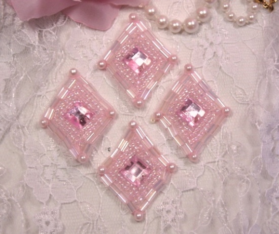 A0238  Set of 4  Pink Crystal Diamond Jewel Beaded Appliques