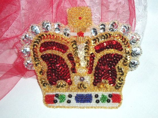 0239  Royal Crown Beaded Sequin Applique 4.75"