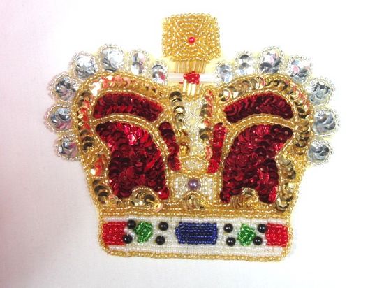 0239  Royal Crown Beaded Sequin Applique 4.75"