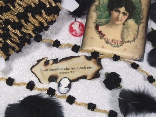 0240  Black Gold Flower Sequin Beaded Trim
