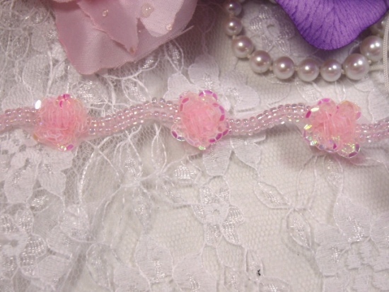 0240  Pink Crystal Flower Sequin Beaded Trim