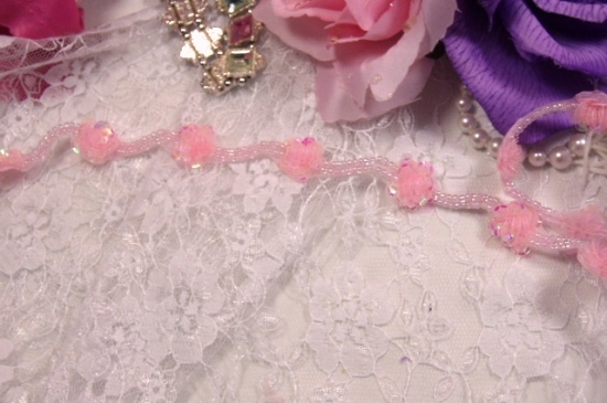 0240  Pink Crystal Flower Sequin Beaded Trim