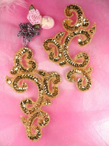 0242 Gold Mirror Pair Sequin Beaded Appliques 6"