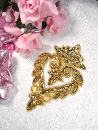 0243  Gold  Beaded Sequin Applique 8"