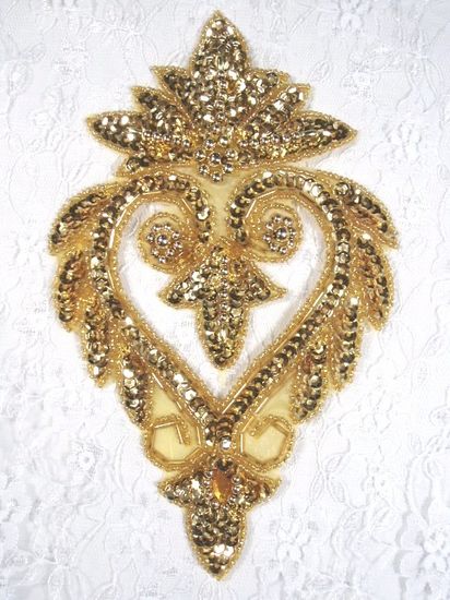 0243  Gold  Beaded Sequin Applique 8"