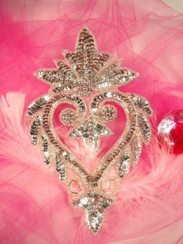 0243  Silver Beaded Sequin Applique 8"