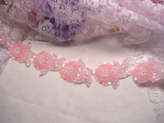 0247 Pink AB Victorian Sequin Beaded Trim