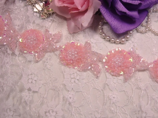 0247 Pink AB Victorian Sequin Beaded Trim