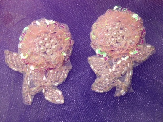 A0247 Pink AB Mirror Pair Sequin Beaded Applique
